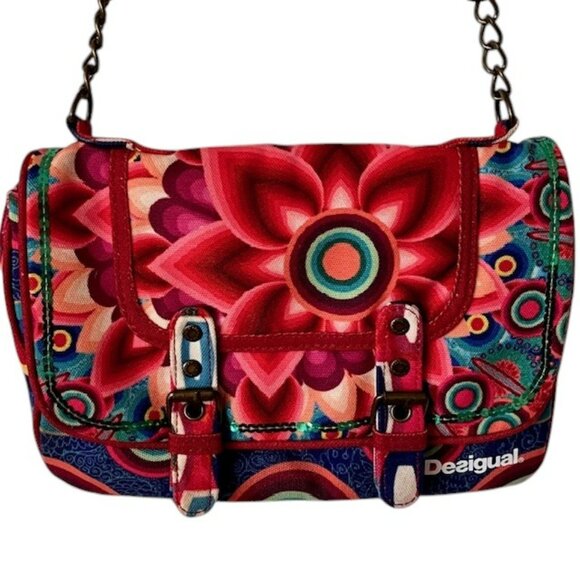 Desigual Colorful Rainbow 2-Compartment Shoulder/XBody Floral, Circles - 7 x 10” - Picture 1 of 11